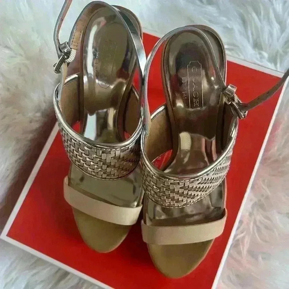Coach Steffi Heeled Sandals – Natural/Silver, Size 6B High Heels Strap Pumps - Picture 9 of 16